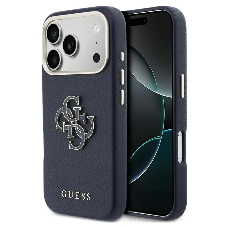 Coque GUESS FW avec Logo 4G en Résine pour iPhone 17 Pro - Modèle Bleu Marine