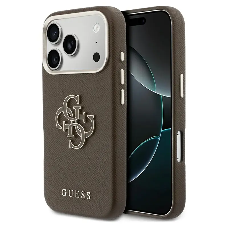 Coque GUESS FW avec Logo 4G en Résine pour iPhone 17 Pro - Modèle Marron
