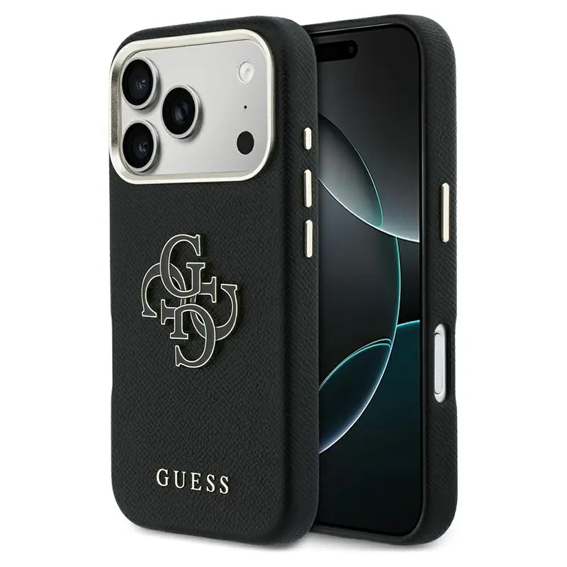 Coque GUESS FW avec Logo 4G en Résine pour iPhone 17 Pro - Modèle Noir