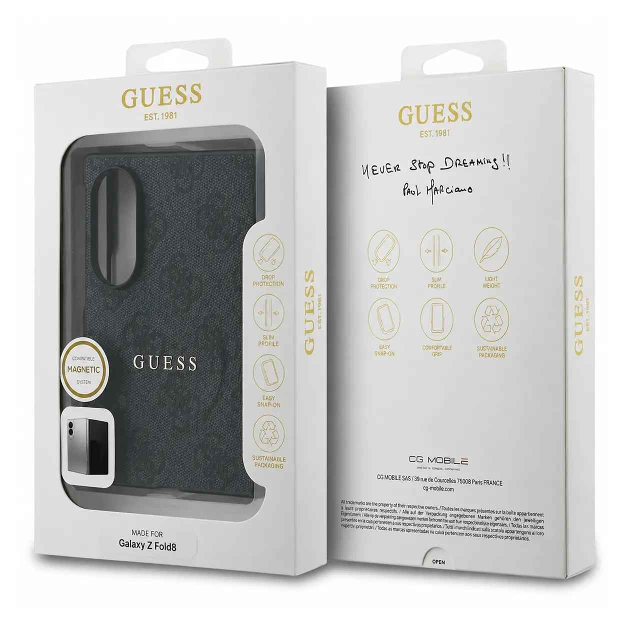 Coffret d'origine officiel coque Guess éco-cuir motif 4G MagSafe pour Samsung Galaxy Z Fold8