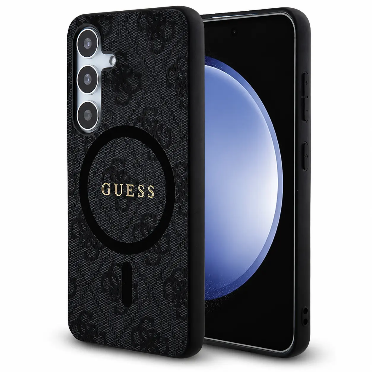 Coque GUESS Monogramme & Logo 4G pour Galaxy A57 5G - Coloris noir vue de profil