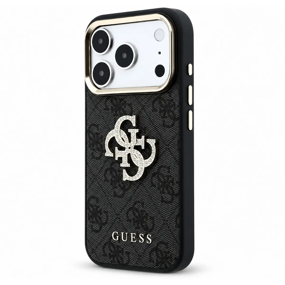 Coque GUESS Monogramme 4G Strass noire pour iPhone 18 Pro / 17 Pro - détail des contours