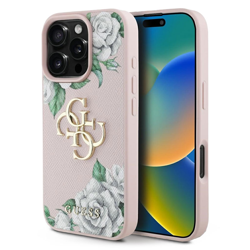 Coque GUESS Fleurs Imprimées & Logo 4G pour iPhone 16 Pro