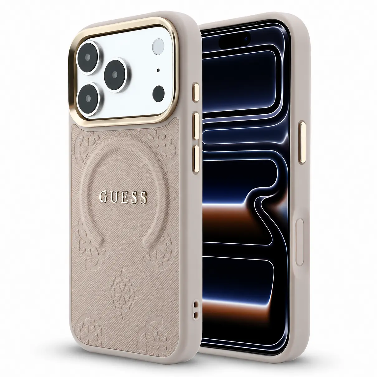 Coque MagSafe GUESS Saffiano Peony & Ring rose pour iPhone 18 Pro et iPhone 17 Pro - vue principale