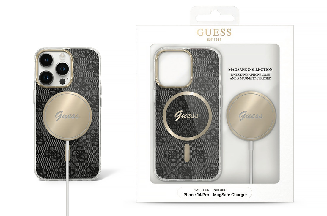 Un set d'accessoires design et pratique pour votre iPhone 14 Pro, comprenant une coque rigide et un chargeur à induction pour iPhone 14 Pro