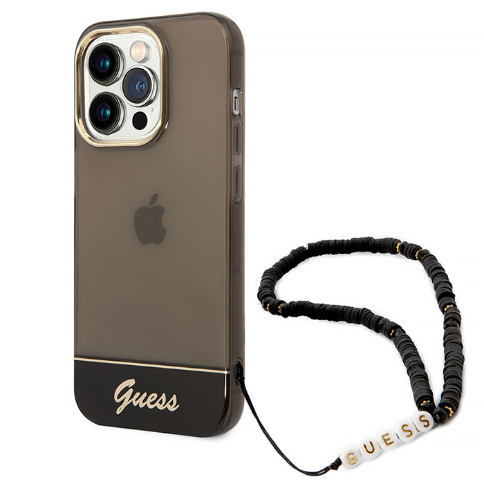 Coque Translucide GUESS avec Sangle Perlée Amovible pour iPhone 14 Pro Max
