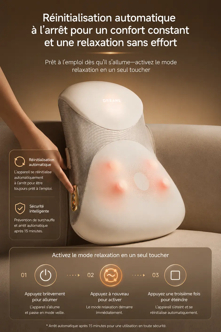 Commande simple avec arrêt automatique et sécurité intégrée du coussin DREAME W30