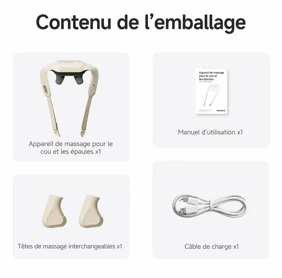 Contenu du coffret DREAME N40 Pro incluant l'appareil, têtes interchangeables, câble et manuel