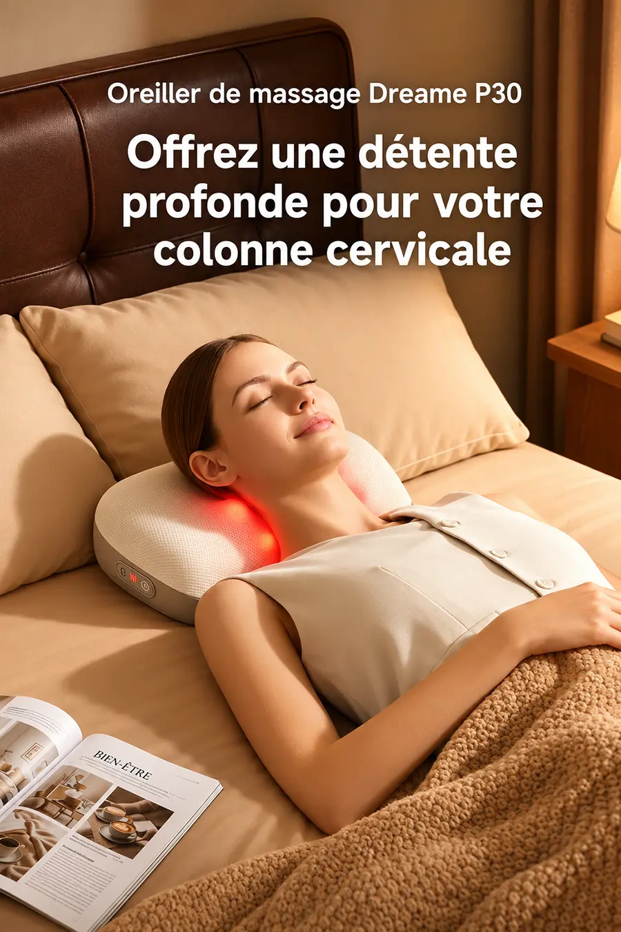 Oreiller de massage Dreame P30 offrant une détente profonde pour la colonne cervicale