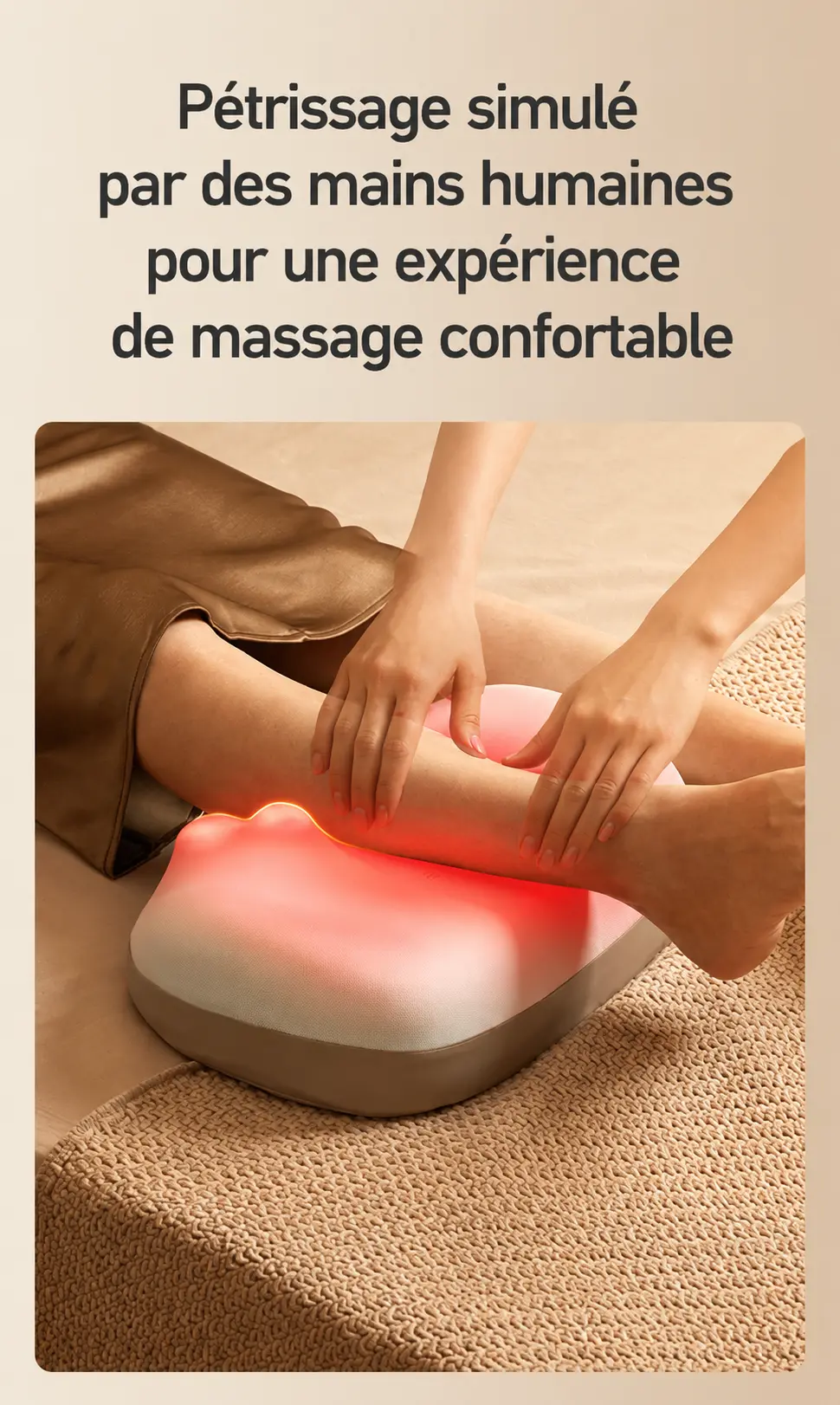 Pétrissage simulé par des mains humaines offrant une expérience de massage confortable et polyvalente