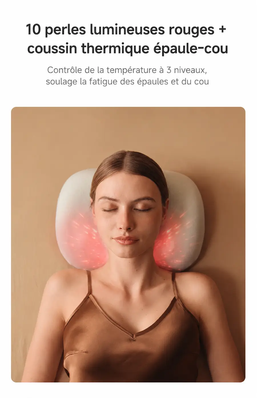 Dispositif à 10 perles lumineuses rouges et coussin thermique pour soulager la fatigue des épaules et du cou