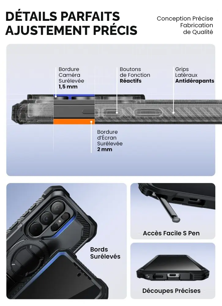 Coque i-Blason Galaxy S26 Ultra avec bordures surélevées protection caméra écran et découpes précises accès S Pen