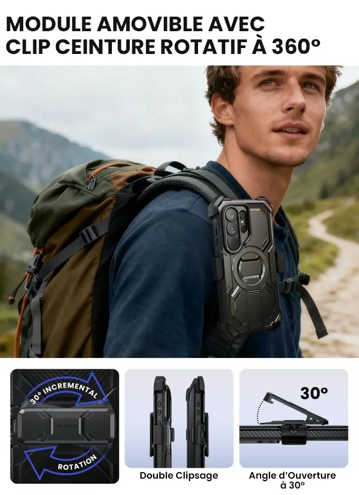 Coque Galaxy S26 Ultra i-Blason ArmorBox avec clip ceinture rotatif 360° détachable double clipsage et transport sécurisé