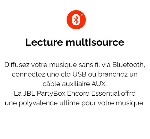 Enceinte Bluetooth JBL PartyBox Essential avec Son JBL Original Pro 100W RMS | Effets Lumineux Dynamiques | Étanche IPX4