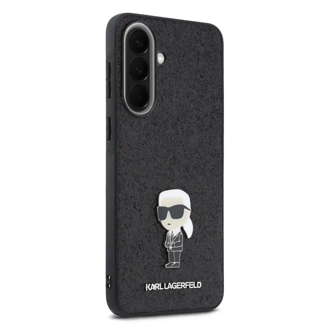 Galaxy A57 5G - Coque KARL LAGERFELD Pailletée & Logo Karl en Métal - Vue de 3 quart arrière