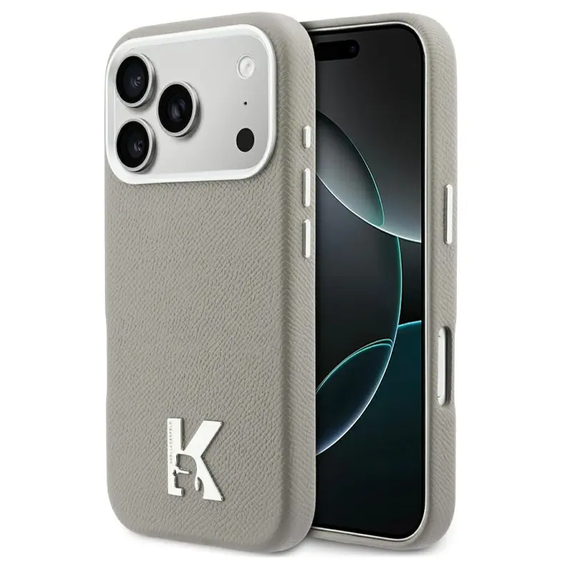 Coque MagSafe KARL LAGERFELD Karl Head avec Logo Métal pour iPhone 17 Pro Max - Modèle Gris