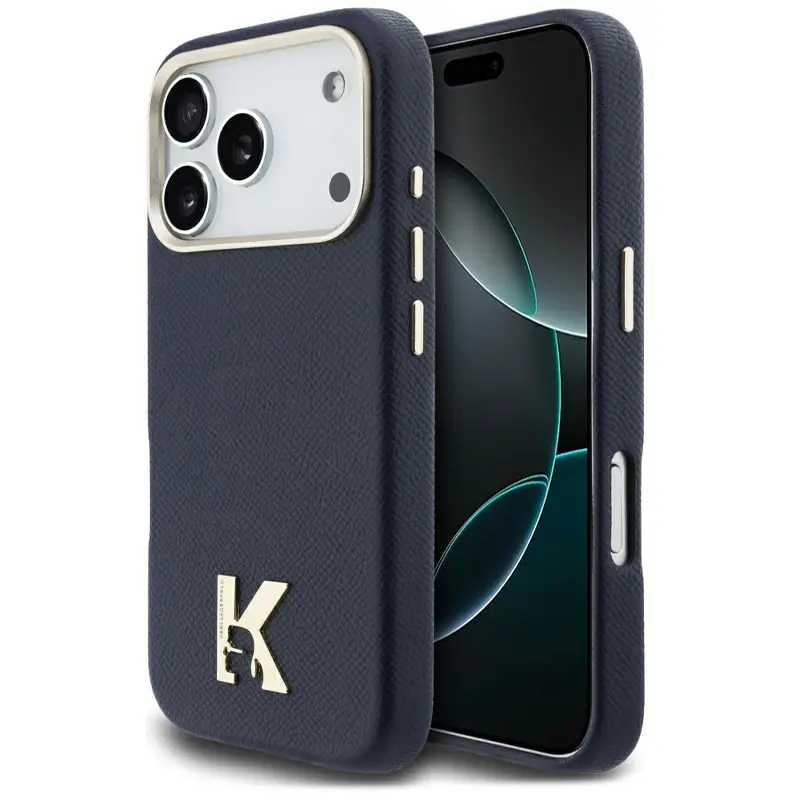 Coque MagSafe KARL LAGERFELD Karl Head avec Logo Métal pour iPhone 17 Pro Max - Modèle Bleu Marine