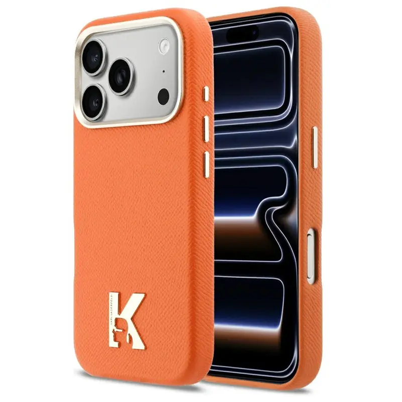 Coque MagSafe KARL LAGERFELD Karl Head avec Logo Métal pour iPhone 17 Pro Max - Modèle Orange