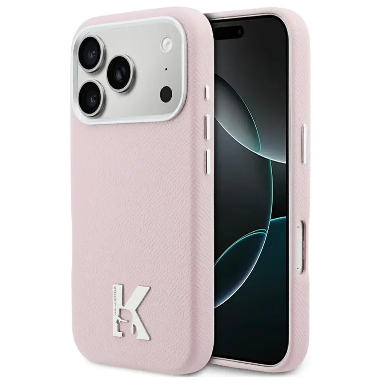 Coque MagSafe KARL LAGERFELD Karl Head avec Logo Métal pour iPhone 17 Pro Max - Modèle Rose