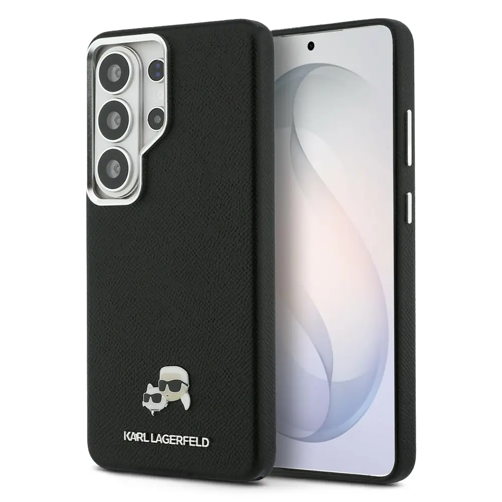 Coque MagSafe KARL LAGERFELD avec Pins Karl & Choupette sur Texture Saffiano pour Galaxy S26 Ultra - Coloris Noir