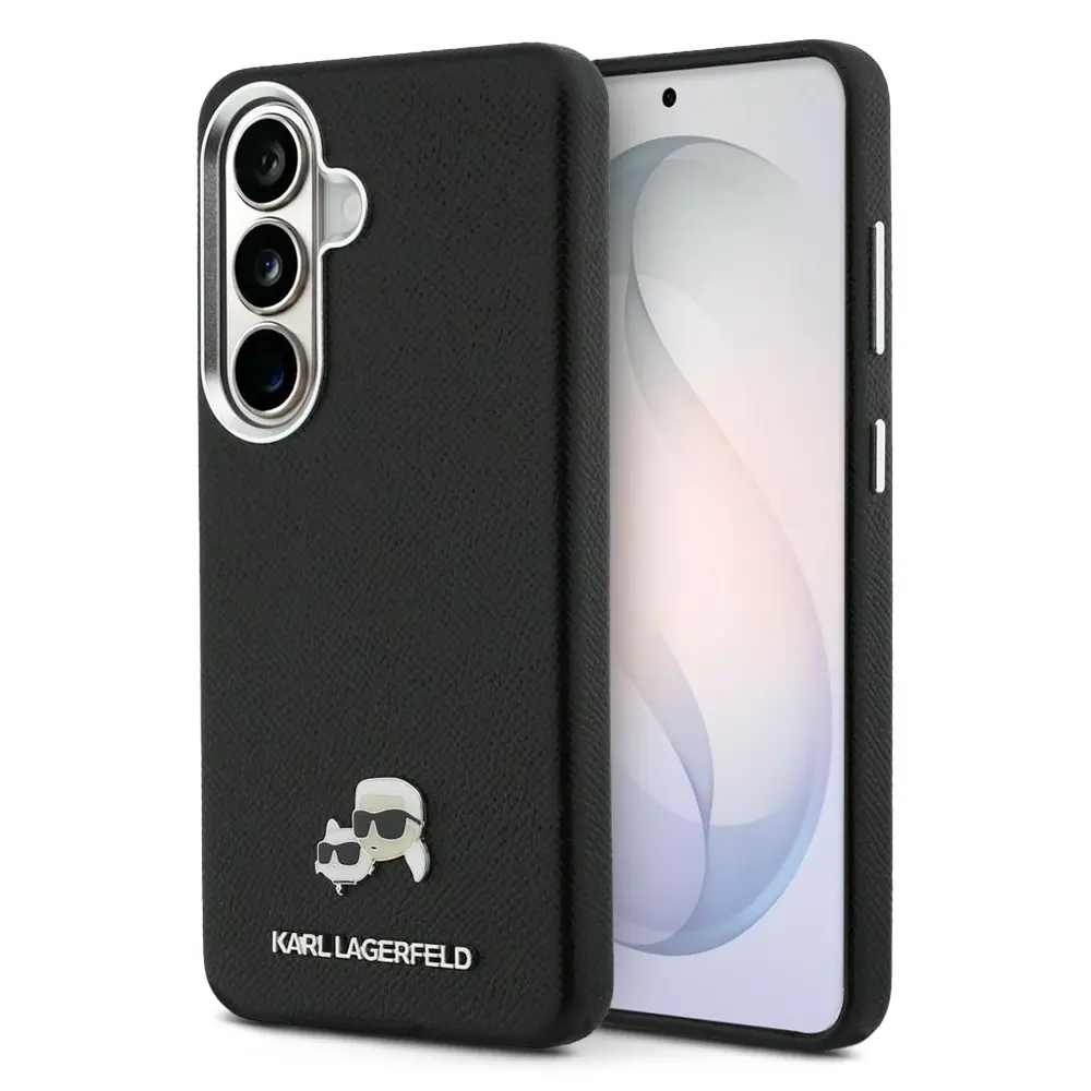 Coque MagSafe KARL LAGERFELD avec Pins Karl & Choupette sur Texture Saffiano pour Galaxy S26 Plus - Coloris Noir