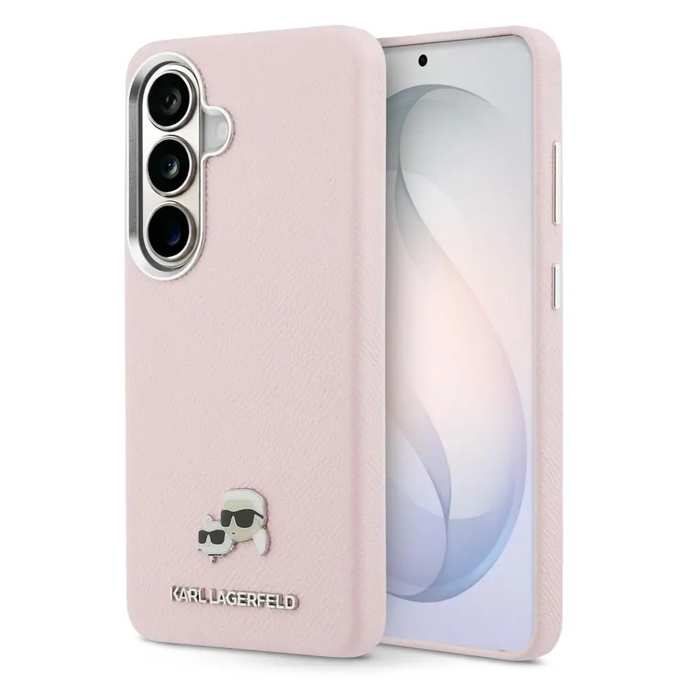 Coque MagSafe KARL LAGERFELD avec Pins Karl & Choupette sur Texture Saffiano pour Galaxy S26 Plus - Coloris Rose