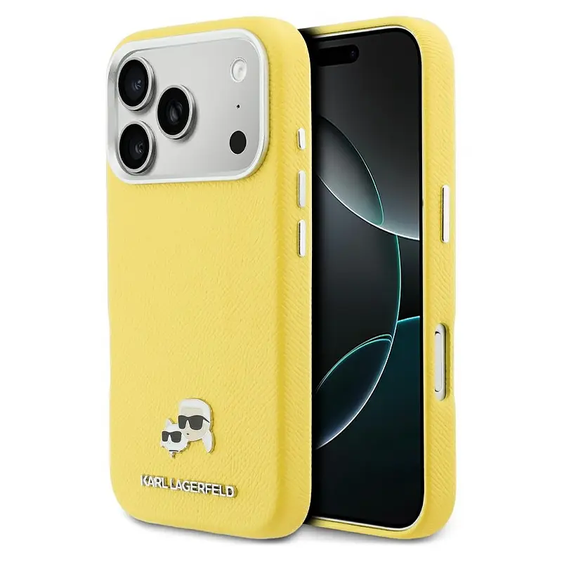 Coque MagSafe KARL LAGERFELD avec Pins Karl & Choupette pour iPhone 17 Pro Max - Modèle Jaune