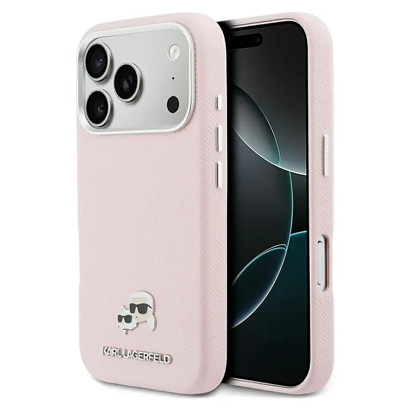 Coque MagSafe KARL LAGERFELD avec Pins Karl & Choupette pour iPhone 17 Pro Max - Modèle Rose