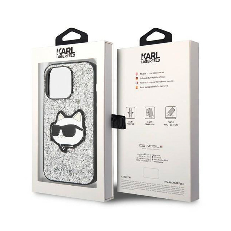 Coque Paillettes KARL LAGERFELD Glitter Choupette Patch pour iPhone 14 Pro Max