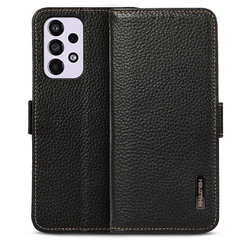 Étui Portefeuille KHAZNEH en Cuir Véritable pour Galaxy A73 5G