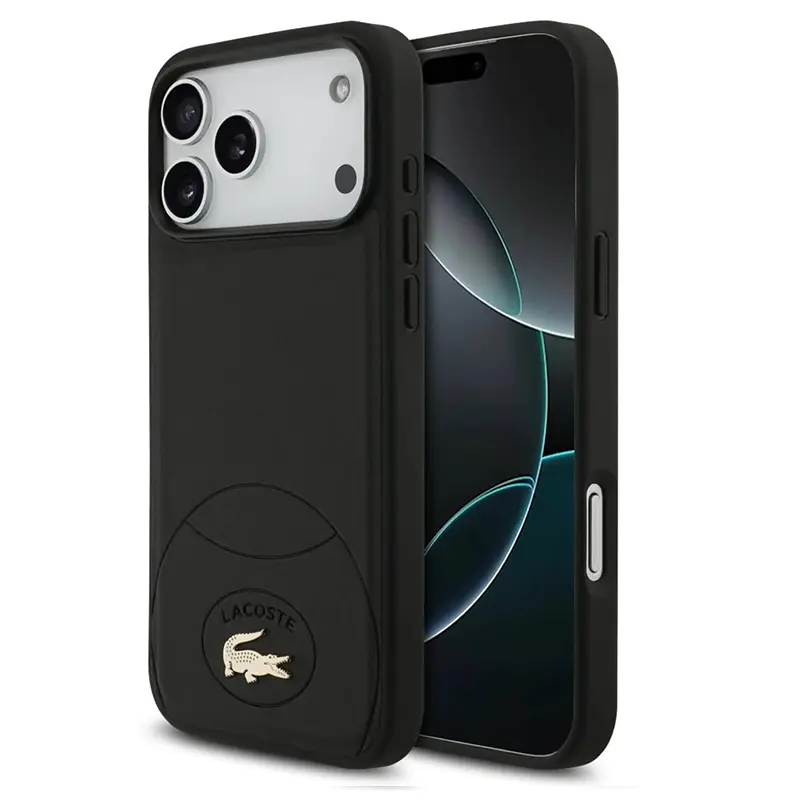 Coque MagSafe Lacoste noire MagSafe pour iPhone 17 Pro Max, avec balle de tennis en relief