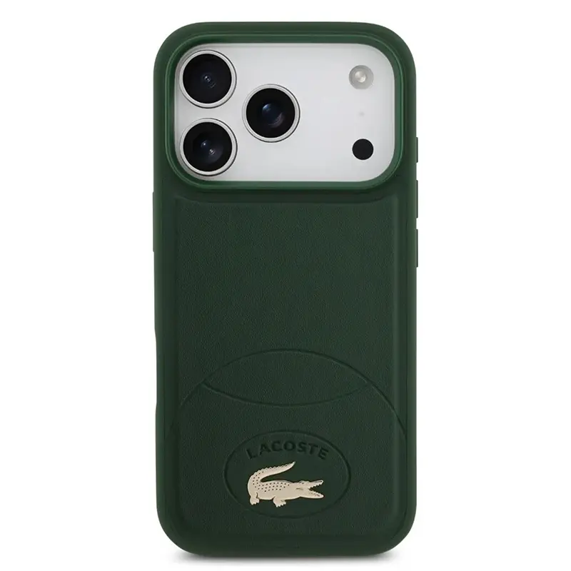 Coque arrière Lacoste verte MagSafe pour iPhone 17 Pro Max, logo crocodile doré