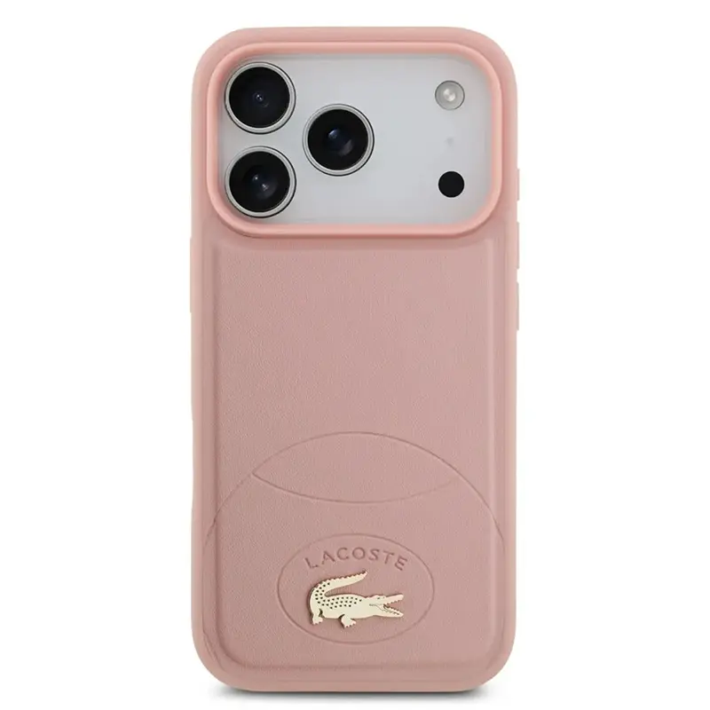 Coque arrière Lacoste rose MagSafe pour iPhone 17 Pro Max, logo crocodile doré