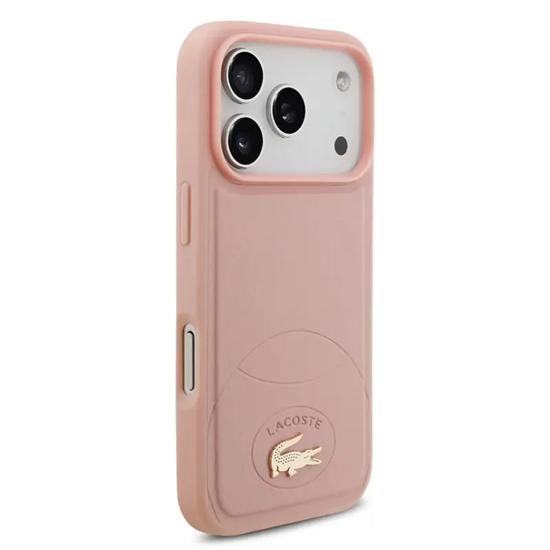 Coque MagSafe Lacoste rose pour iPhone 17 Pro Max vue latérale côté droit