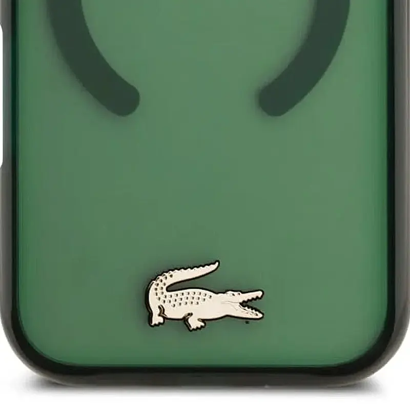 Logo crocodile métal de la coque Lacoste verte MagSafe pour iPhone 17 Pro Max