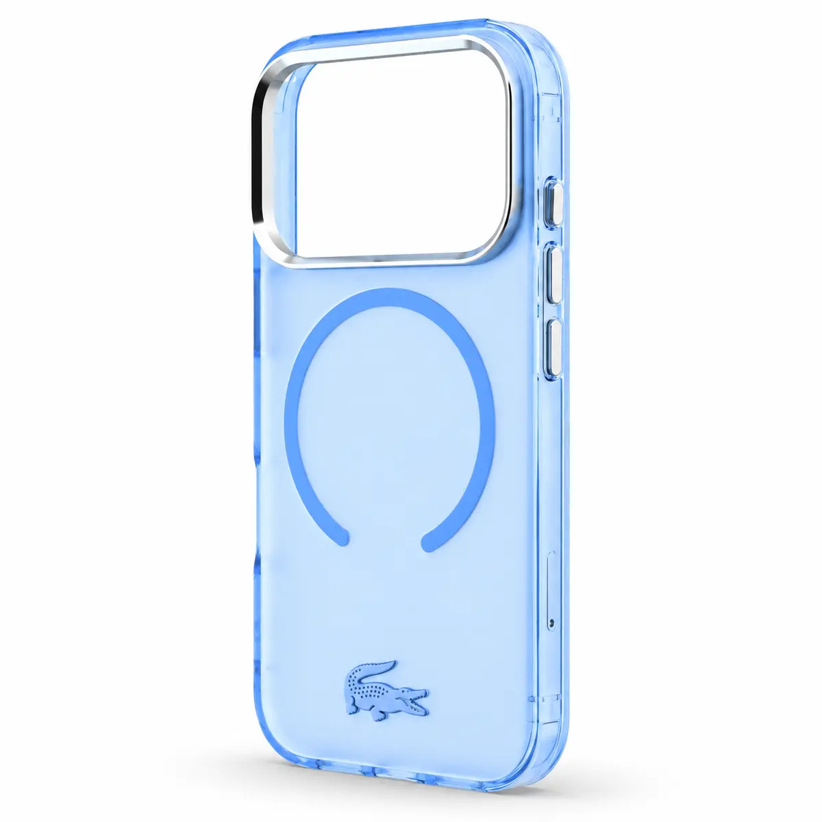 Coque Lacoste IML Frosted bleue pour iPhone 18/17 Pro - détail de conception