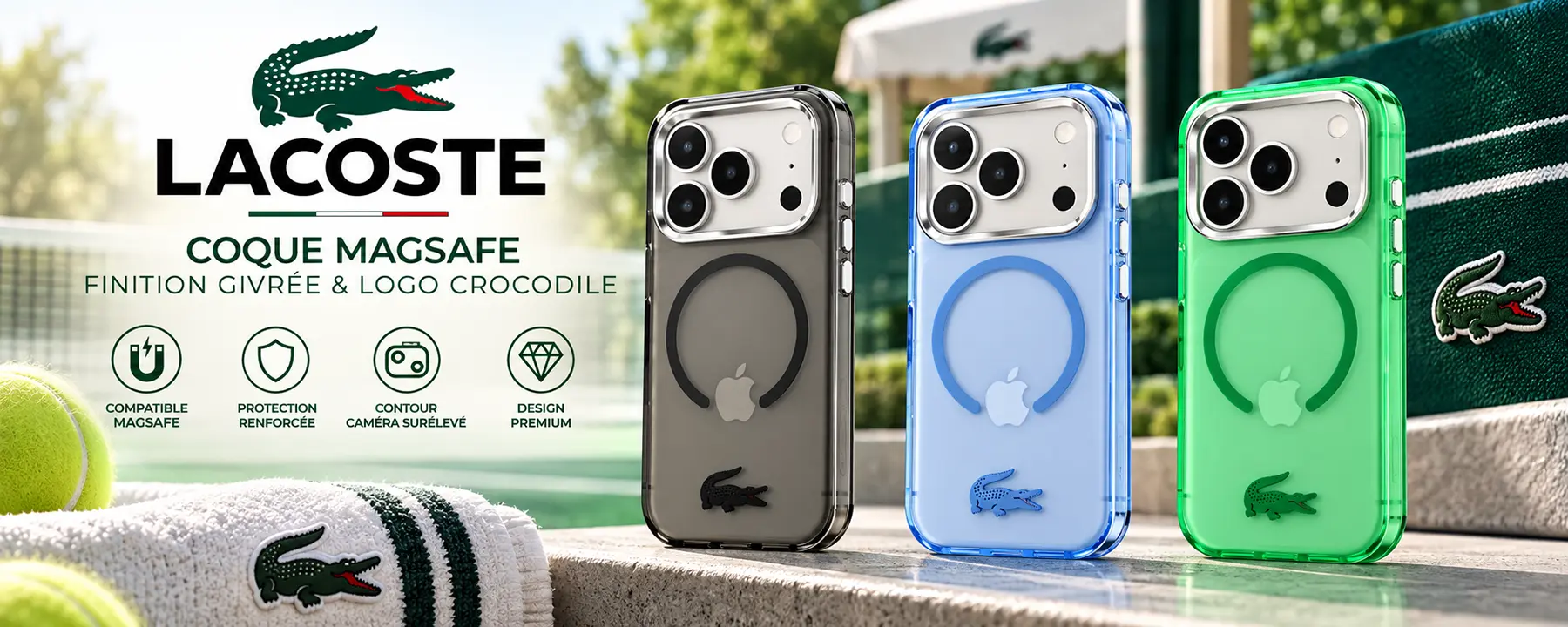 Coque Lacoste IML Frosted pour iPhone 18/17 Pro en bleu, noir et vert