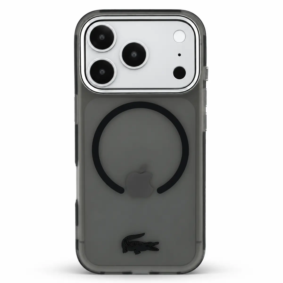 Coque Lacoste IML Frosted noire pour iPhone 18/17 Pro - anneau MagSafe et finition translucide