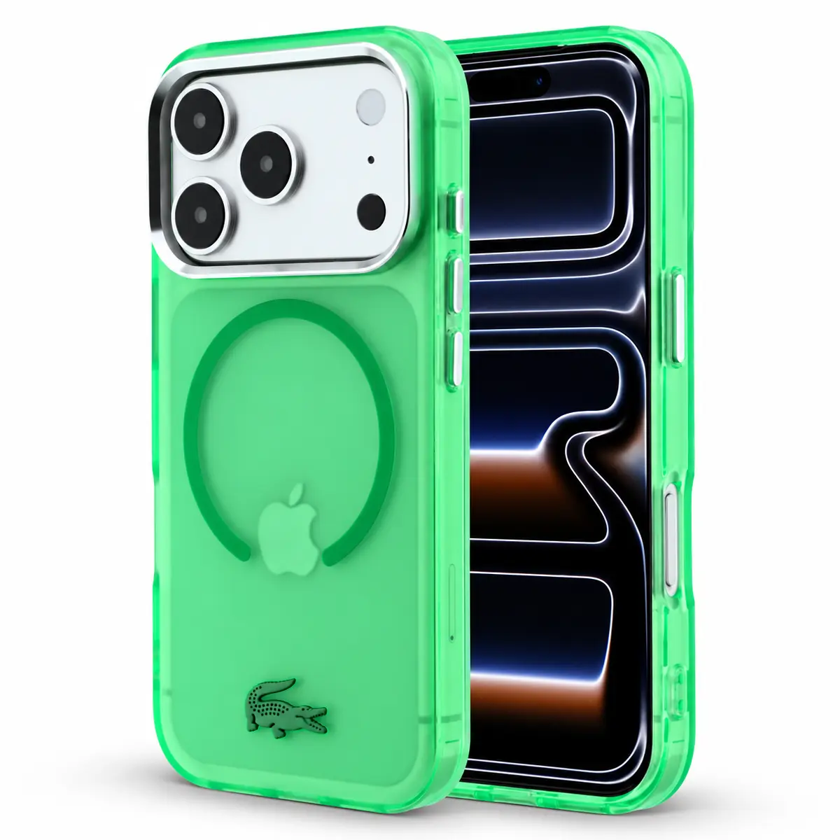 Coque Lacoste IML Frosted verte pour iPhone 18/17 Pro - vue arrière