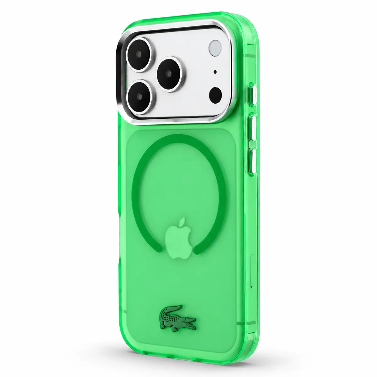 Coque Lacoste IML Frosted verte pour iPhone 18/17 Pro - vue latérale