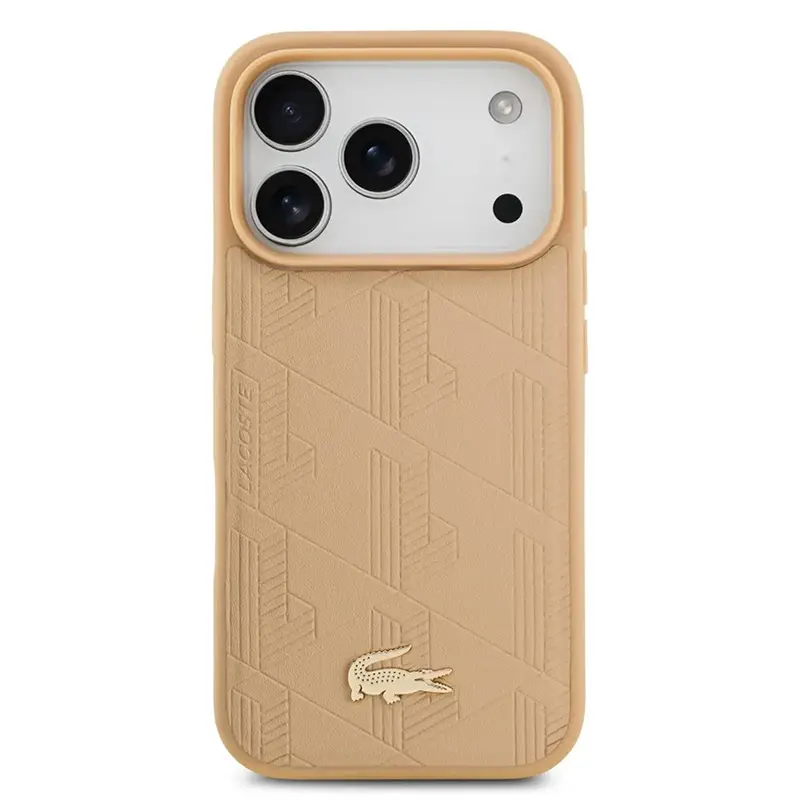 Coque MagSafe Lacoste Monogramme 3D beige pour iPhone 17 Pro avec motif 3D