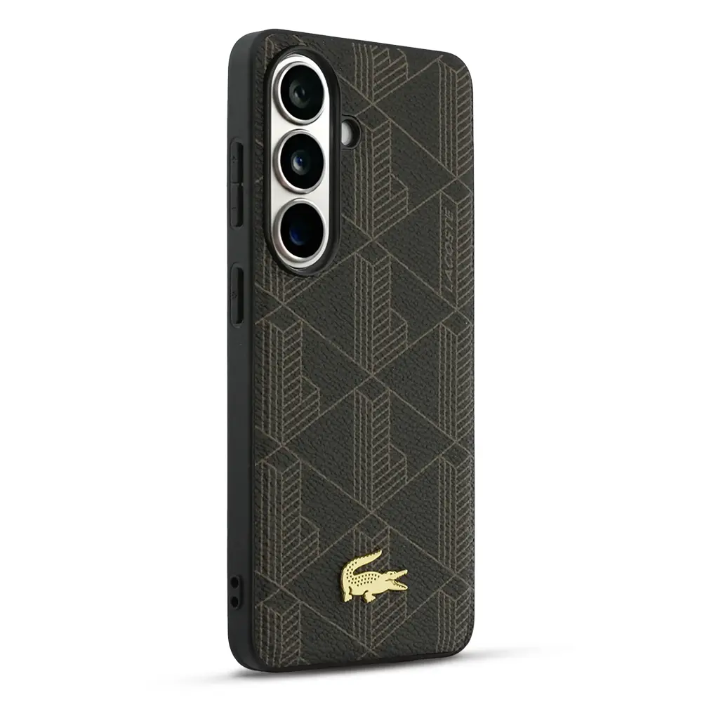 Coque MagSafe Lacoste Monogramme Collection pour Galaxy S26 Plus - Coloris Marron vue latérale