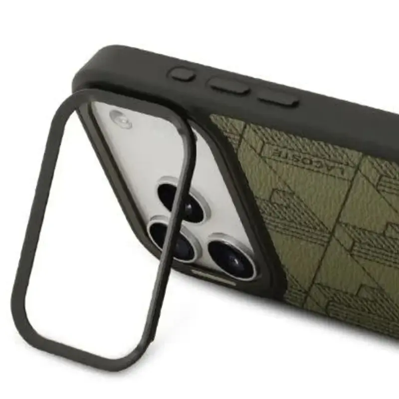 Coque Lacoste MagSafe noire pour iPhone 17 Pro avec chevalet intégré