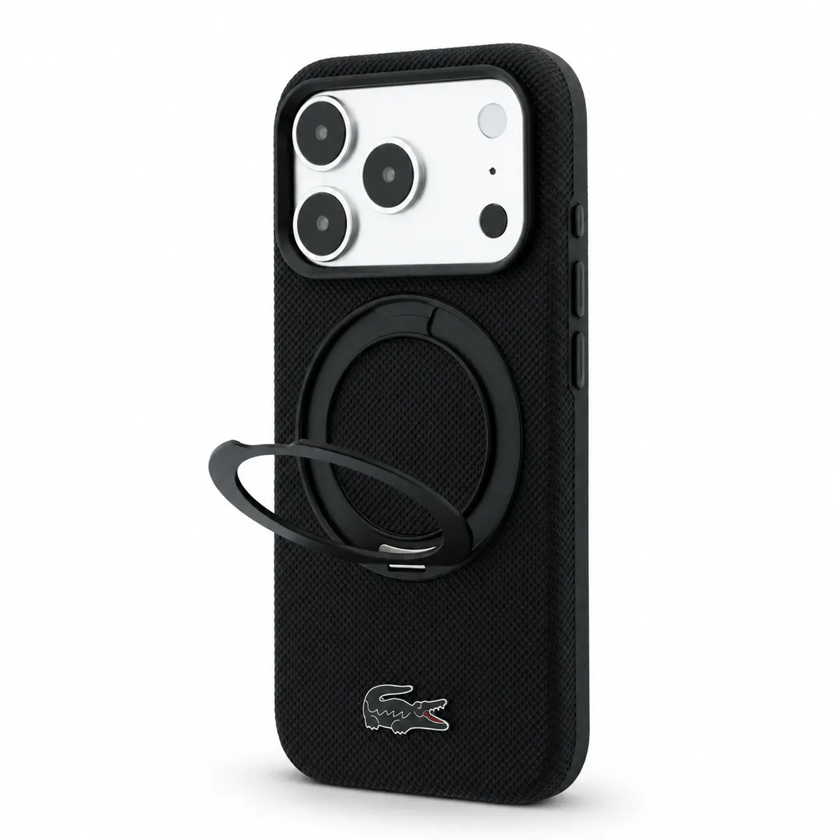Coque LACOSTE Petit Piqué pour iPhone 18/17 Pro avec anneau support déployé