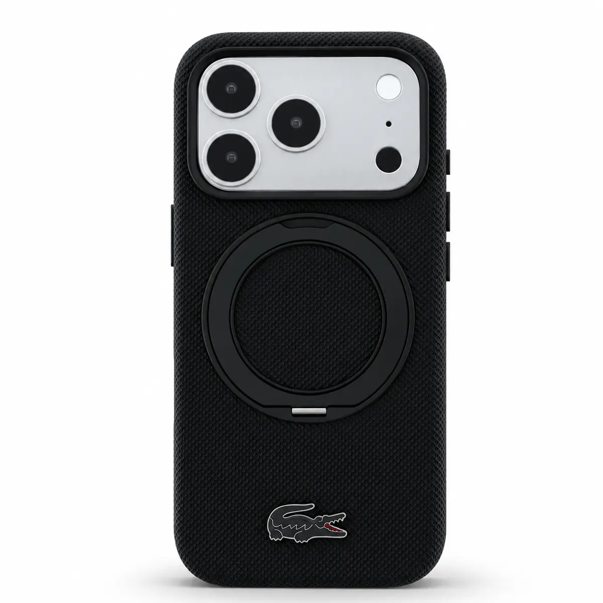 Texture Petit Piqué de la coque LACOSTE noire pour iPhone 18/17 Pro