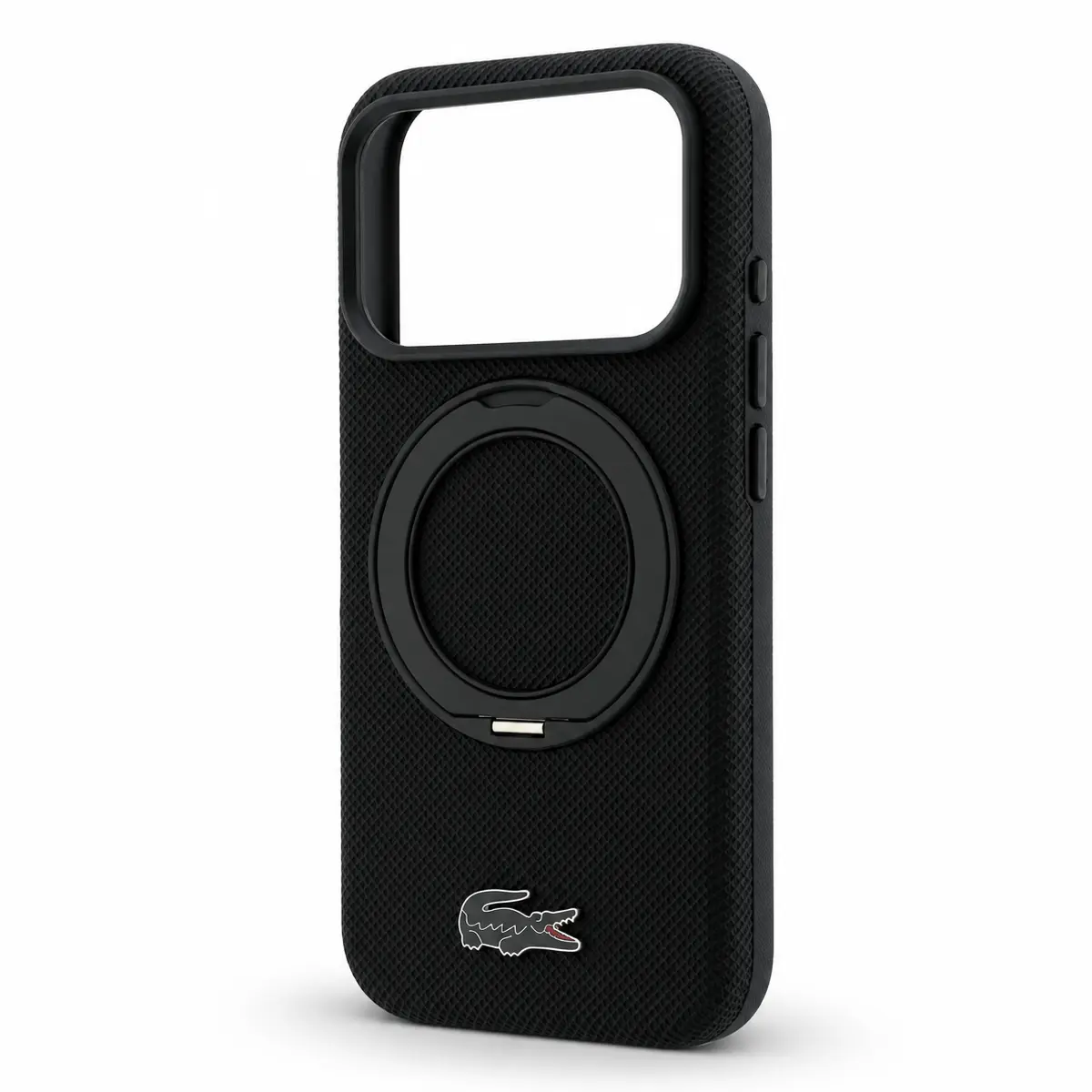 Coque LACOSTE Petit Piqué noire avec anneau intégré pour iPhone 18/17 Pro