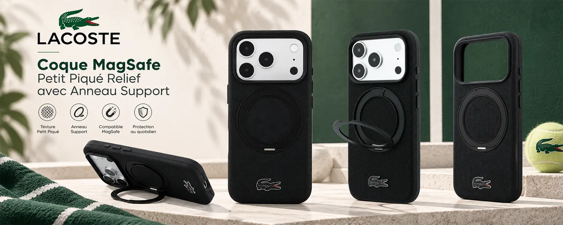 Coque LACOSTE Petit Piqué avec anneau support pour iPhone 18/17 Pro