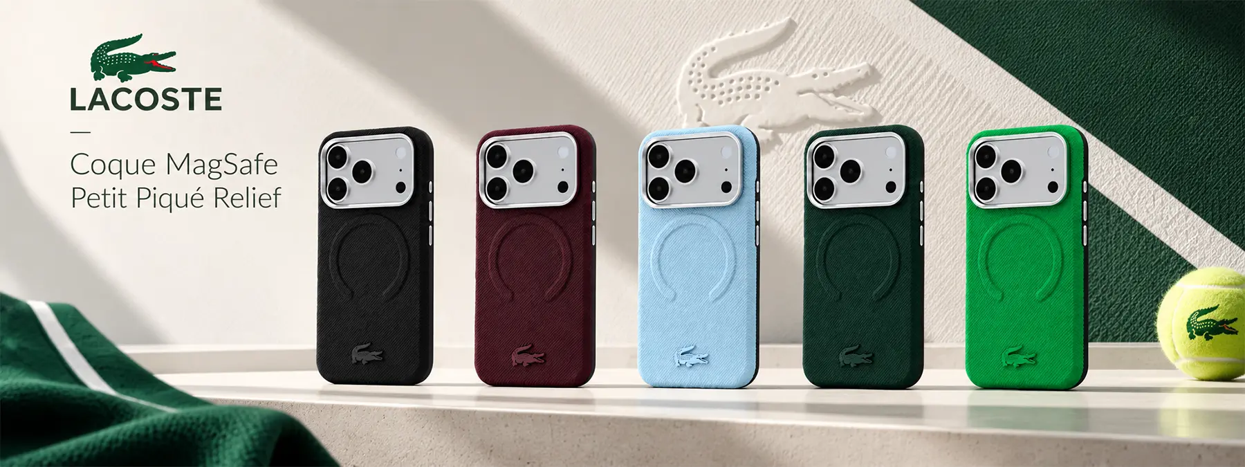 Coque MagSafe LACOSTE Petit Piqué Relief pour iPhone 18 Pro Max – cinq coloris