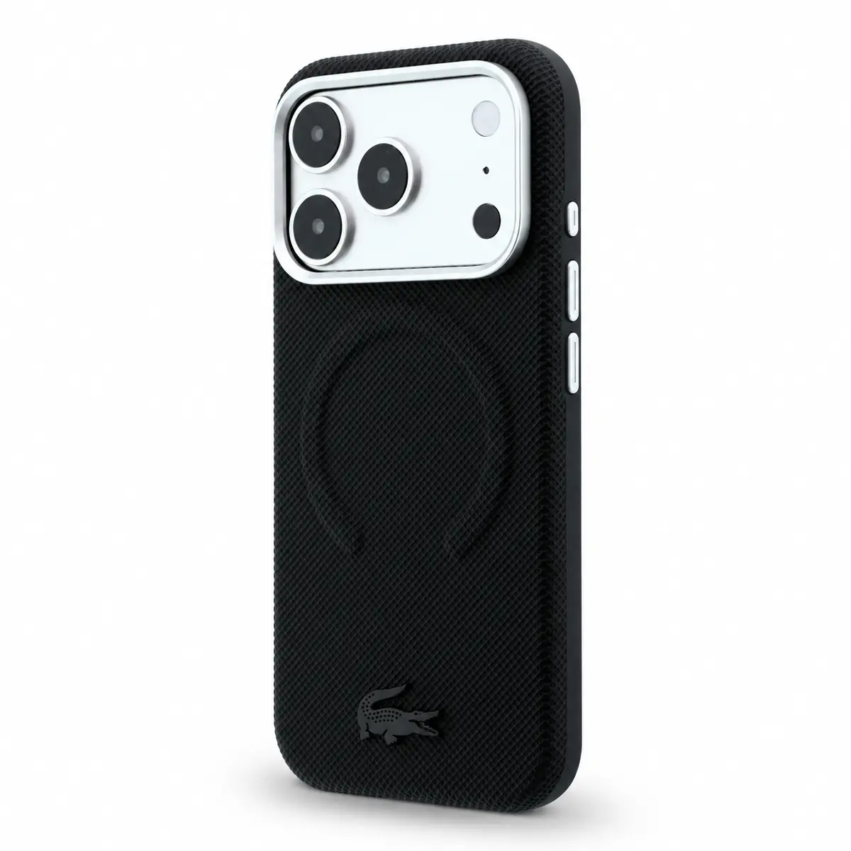 Coque LACOSTE Petit Piqué Relief Noir avec crocodile ton sur ton