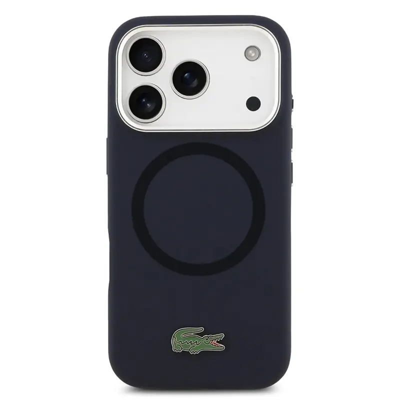 Coque Lacoste bleue marine MagSafe pour iPhone 17 Pro, vue arrière